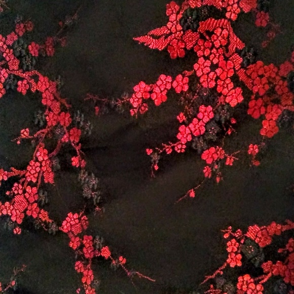 Black Taffeta Pants Red Floral - Picture 6 of 6